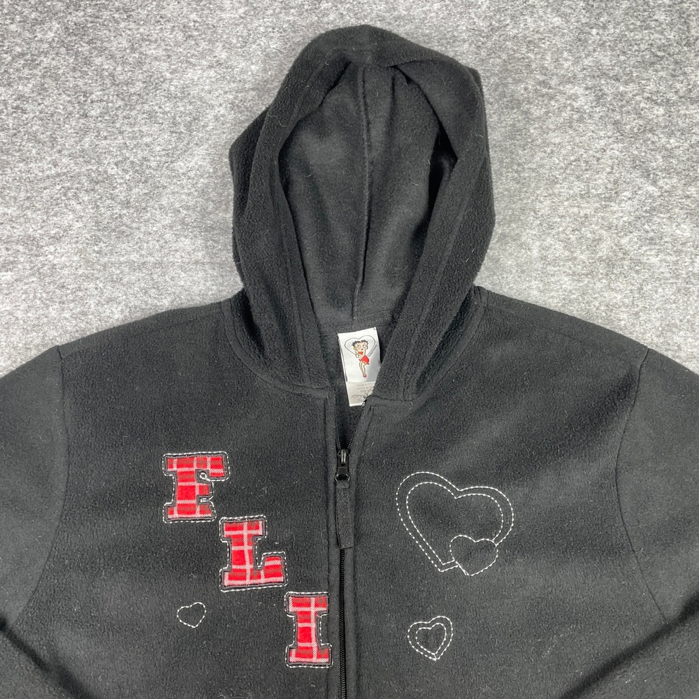 Betty Boop Fleece Hoodie Girls XL 16/18 Black Flirt Plaid Hearts Full Zip 2011 - Picture 4 of 12